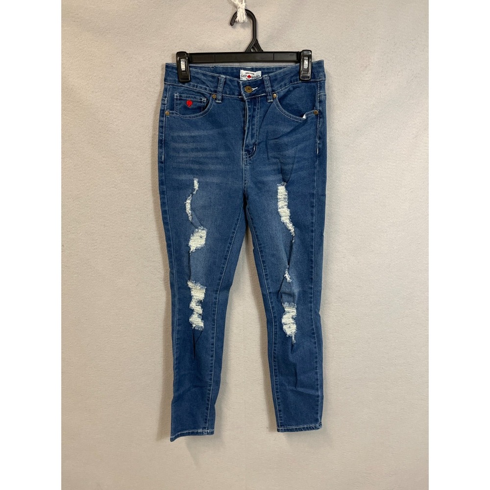 Get Lucky Jeans Womens 5 Blue Denim Distressed Medium Wash Skinny Leg Classic‎